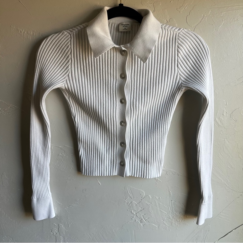 Abercrombie & Fitch Ribbed Button Front‎ Top White Y2K Clean Girl Preppy Sz XS
